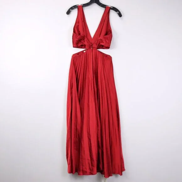 NWT Abercrombie & Fitch The A&F Giselle Pleated Cutout Maxi Dress in Red Size S - Picture 2 of 5